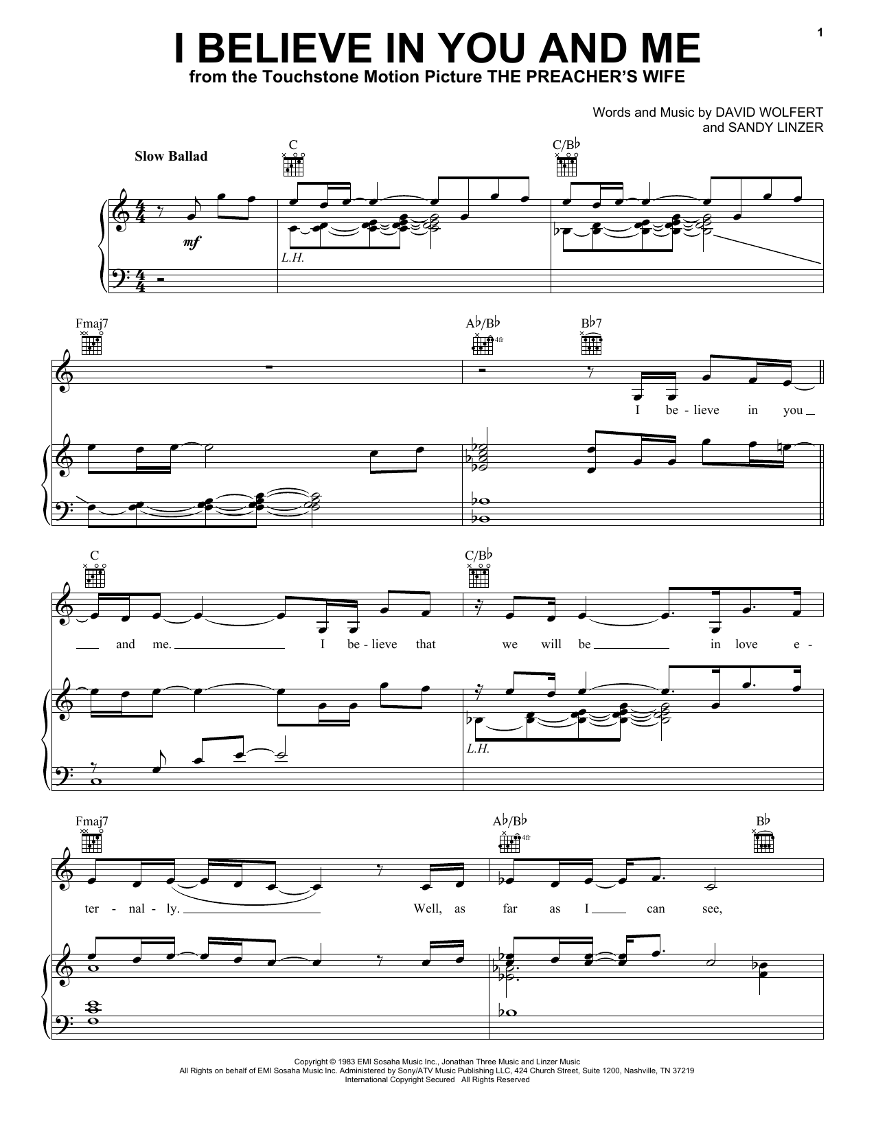 Download Whitney Houston I Believe In You And Me Sheet Music