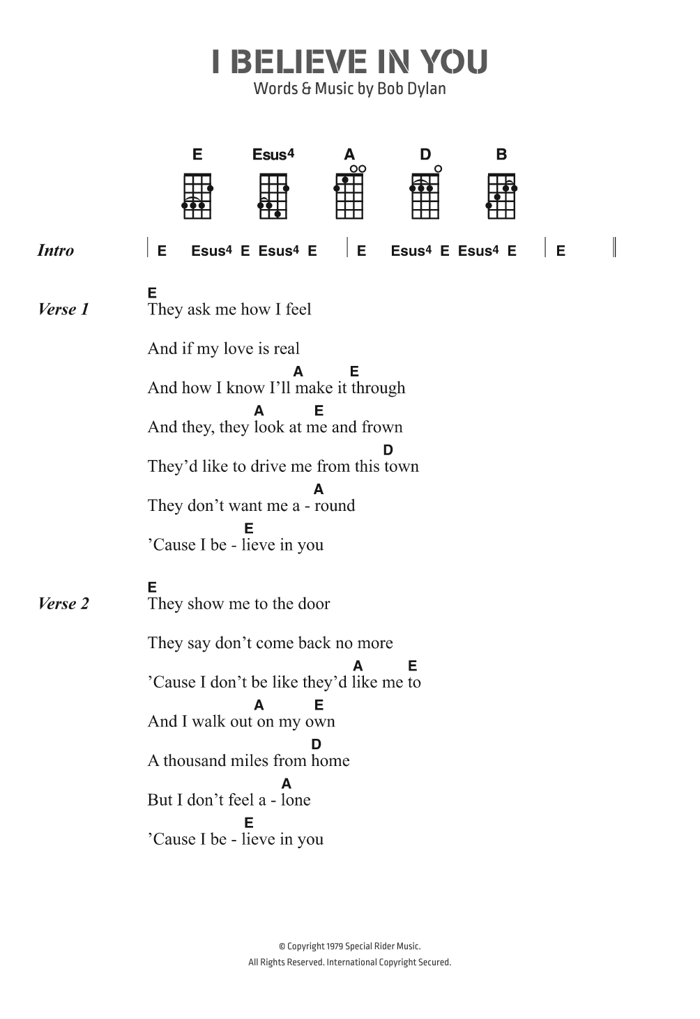 Download Bob Dylan I Believe In You Sheet Music