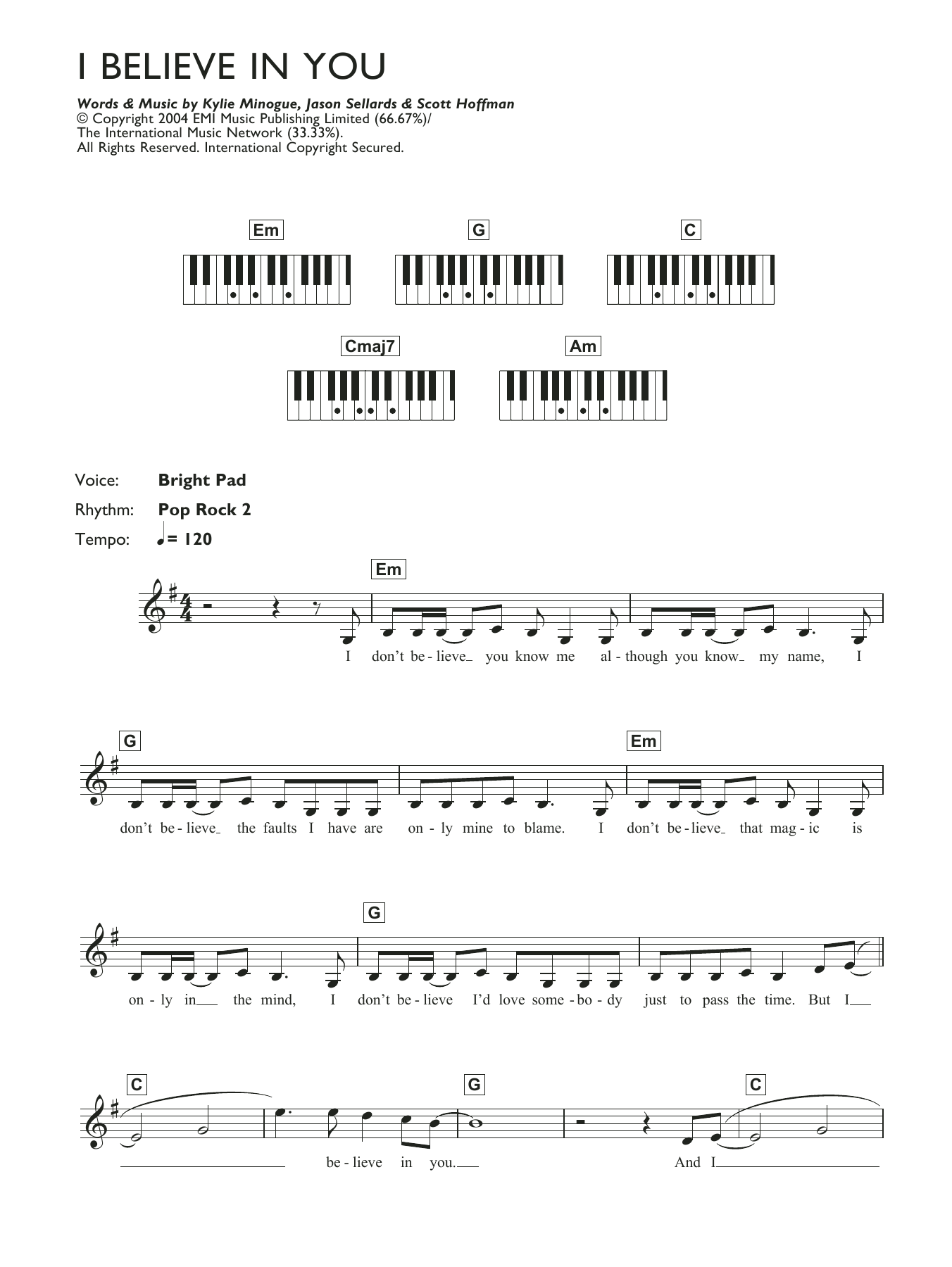 Download Kylie Minogue I Believe In You Sheet Music