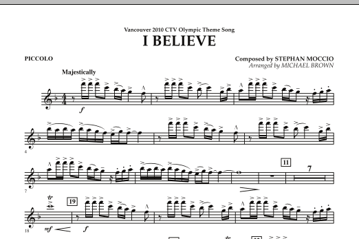 Download Michael Brown I Believe (Vancouver 2010 CTV Olympic T Sheet Music
