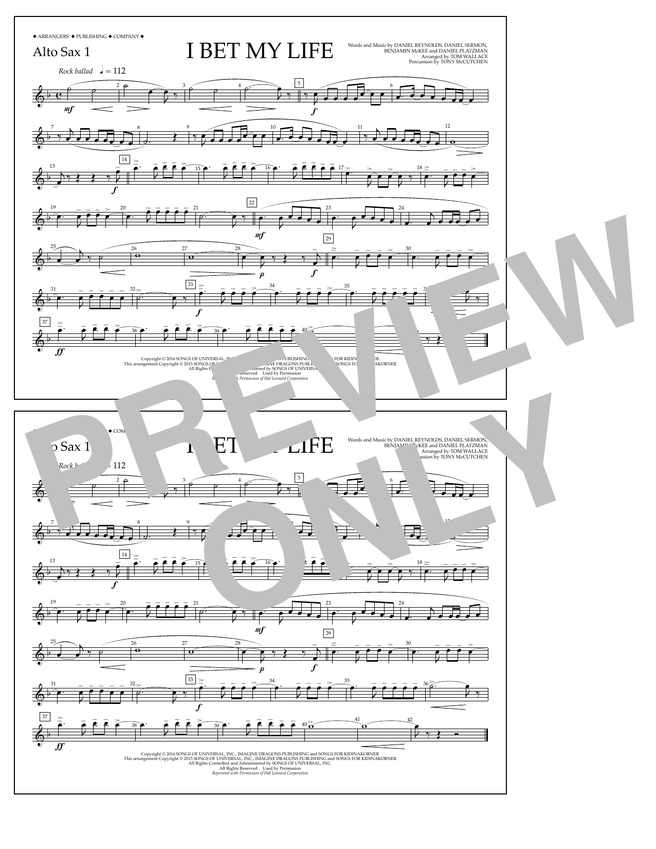 Download Tom Wallace I Bet My Life - Alto Sax 1 Sheet Music