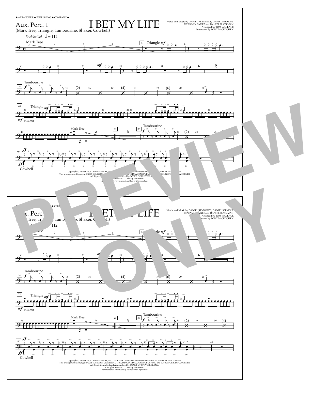 Download Tom Wallace I Bet My Life - Aux. Perc. 1 Sheet Music