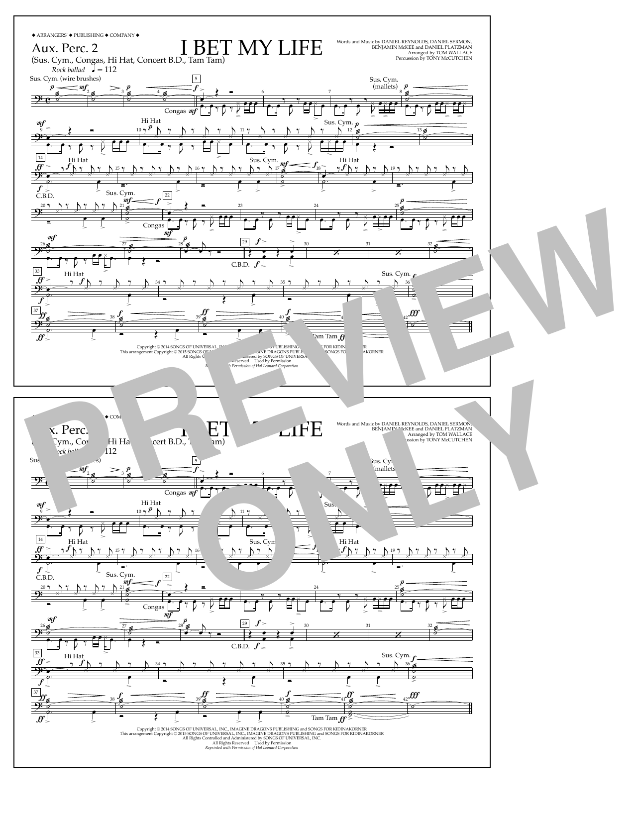 Download Tom Wallace I Bet My Life - Aux. Perc. 2 Sheet Music