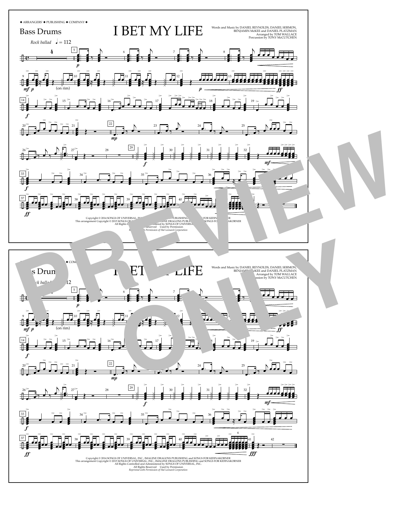 Download Tom Wallace I Bet My Life - Bass Drums Sheet Music