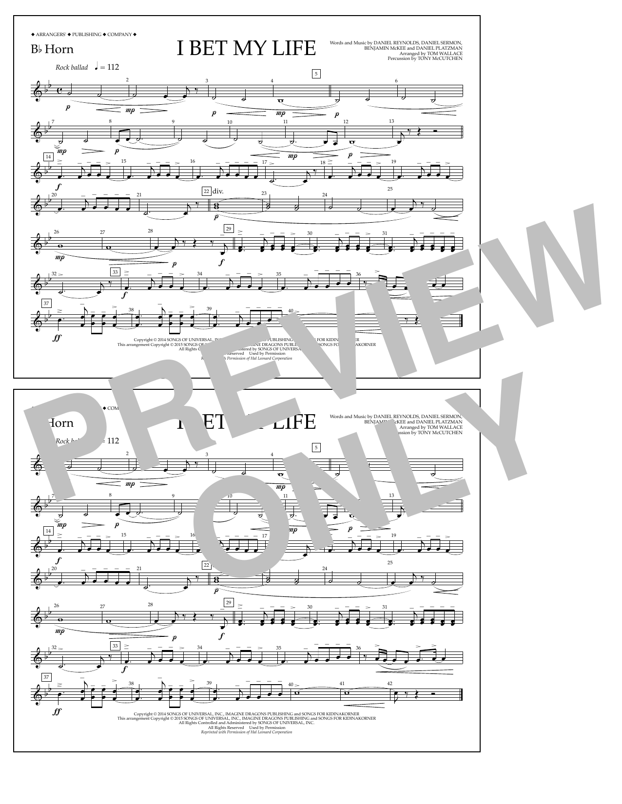 Download Tom Wallace I Bet My Life - Bb Horn Sheet Music