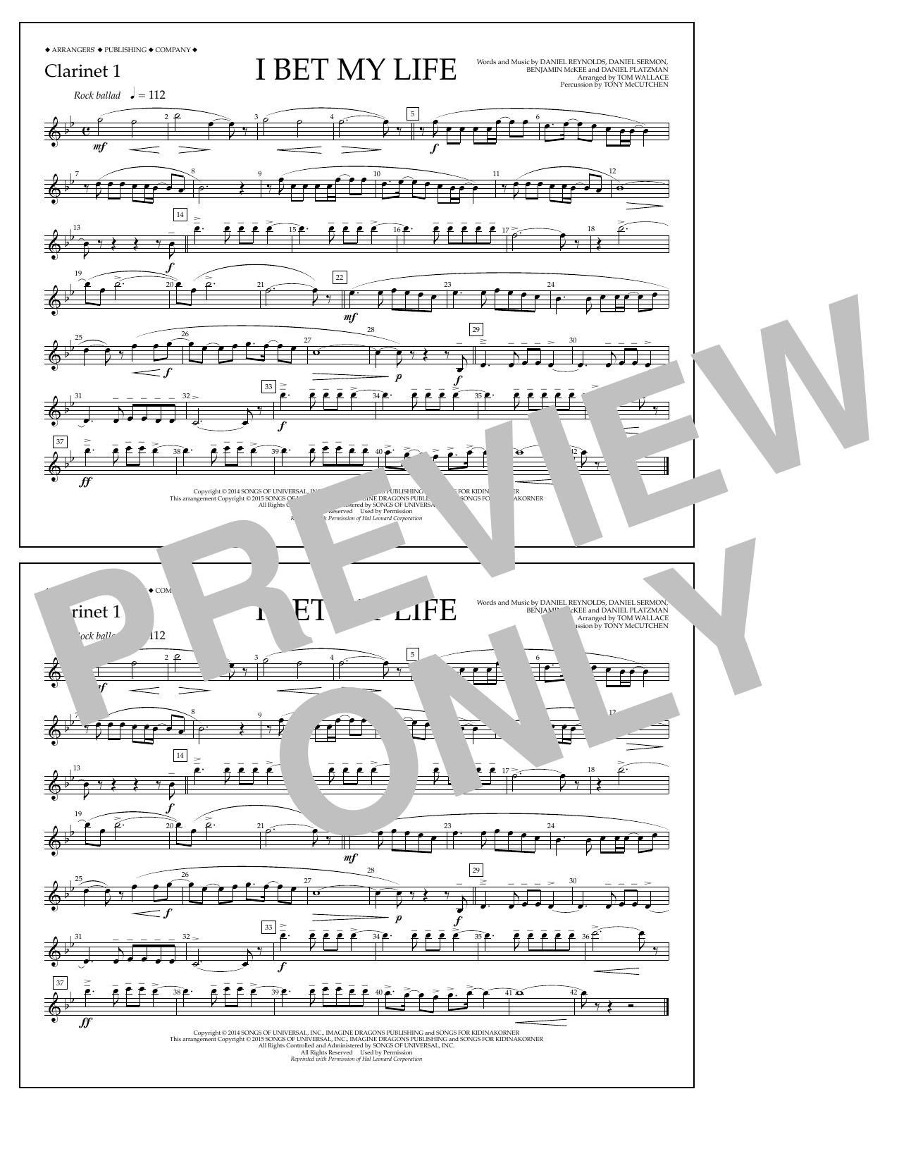 Download Tom Wallace I Bet My Life - Clarinet 1 Sheet Music