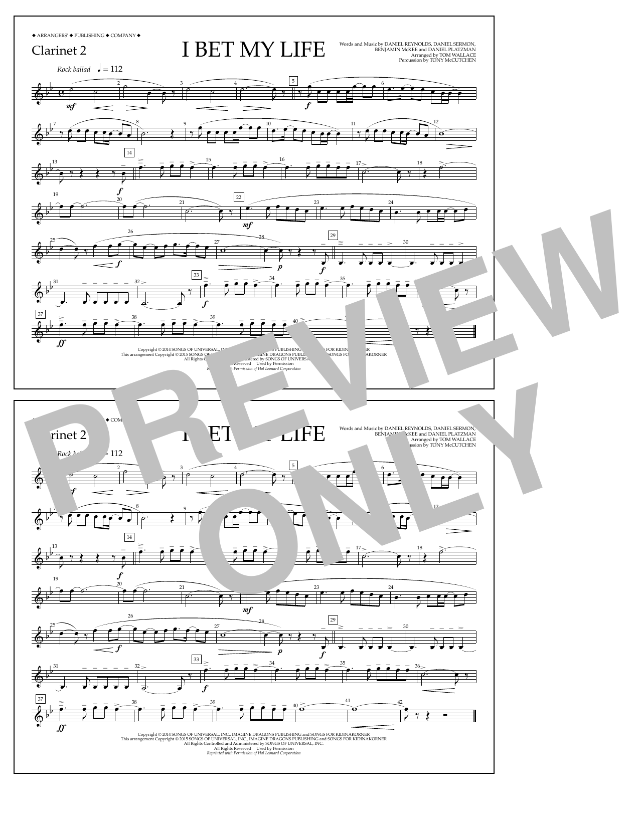 Download Tom Wallace I Bet My Life - Clarinet 2 Sheet Music