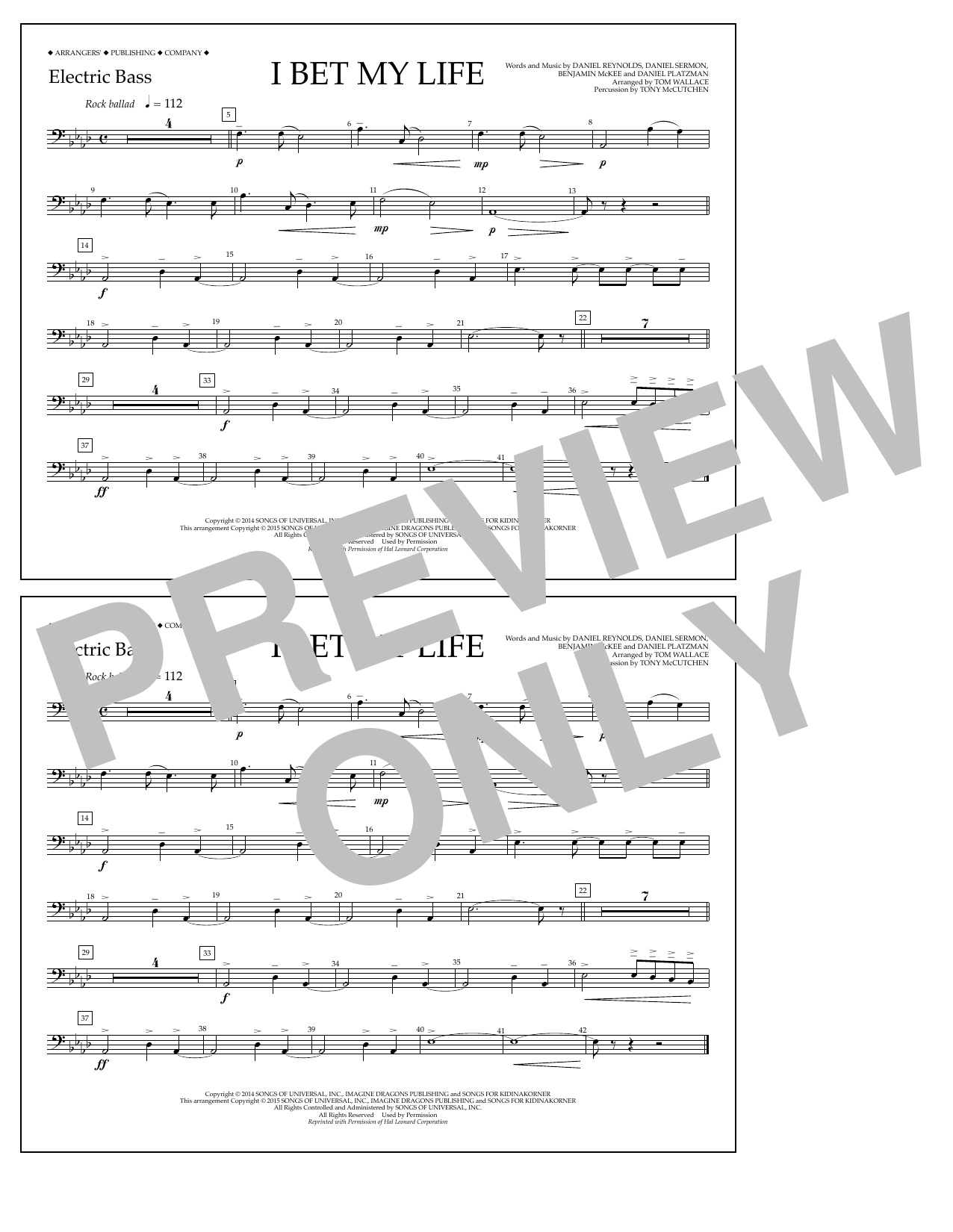 Download Tom Wallace I Bet My Life - Electric Bass Sheet Music