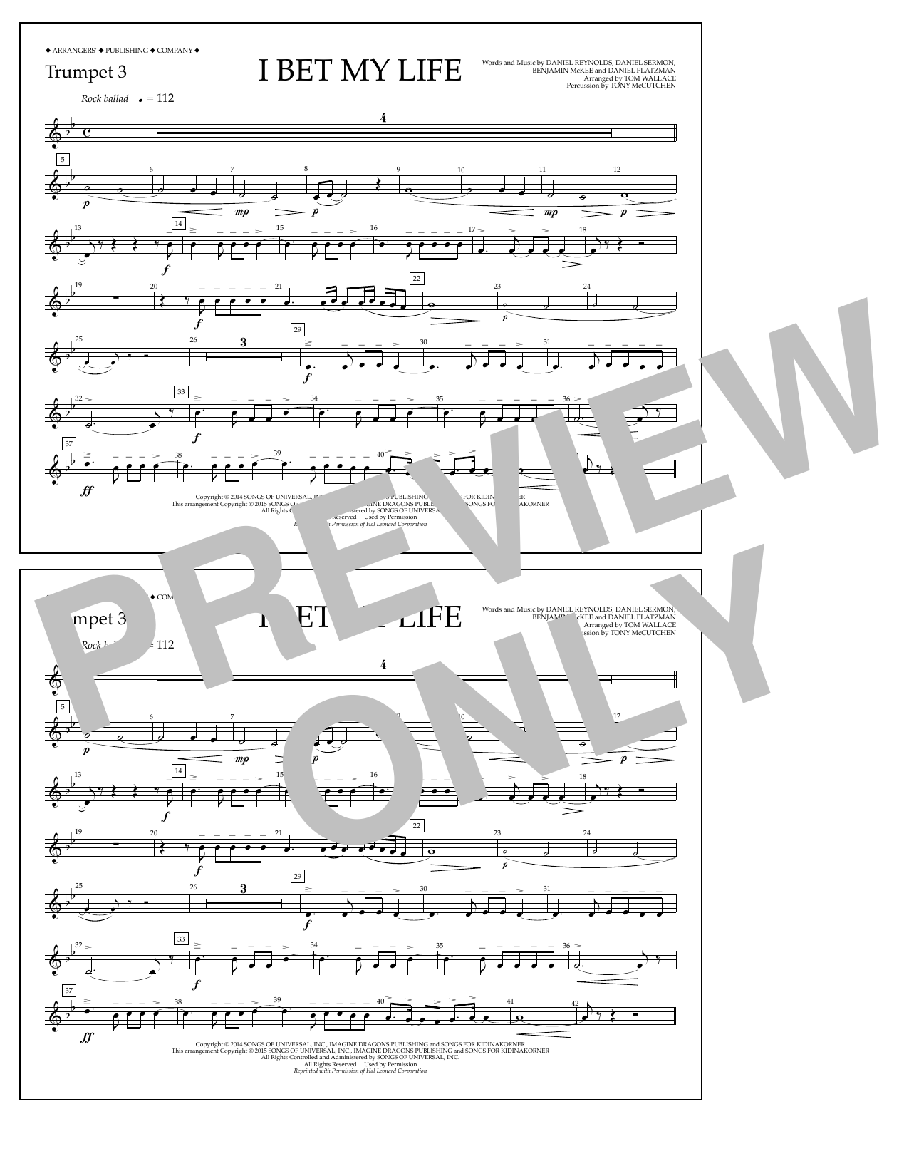 Download Tom Wallace I Bet My Life - Trumpet 3 Sheet Music