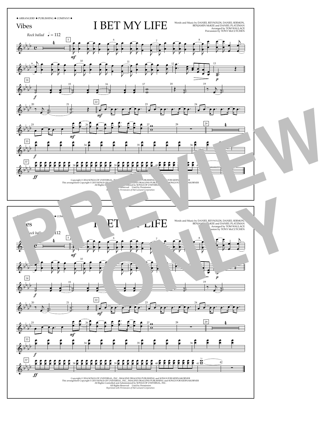 Download Tom Wallace I Bet My Life - Vibes Sheet Music