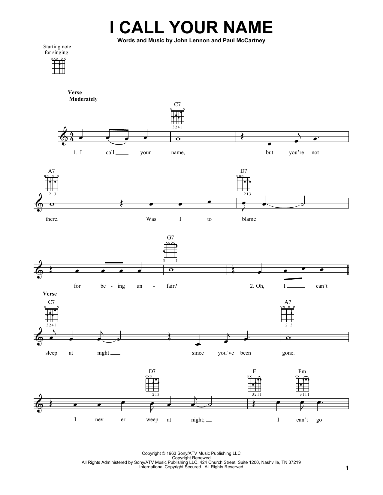 Download The Beatles I Call Your Name Sheet Music