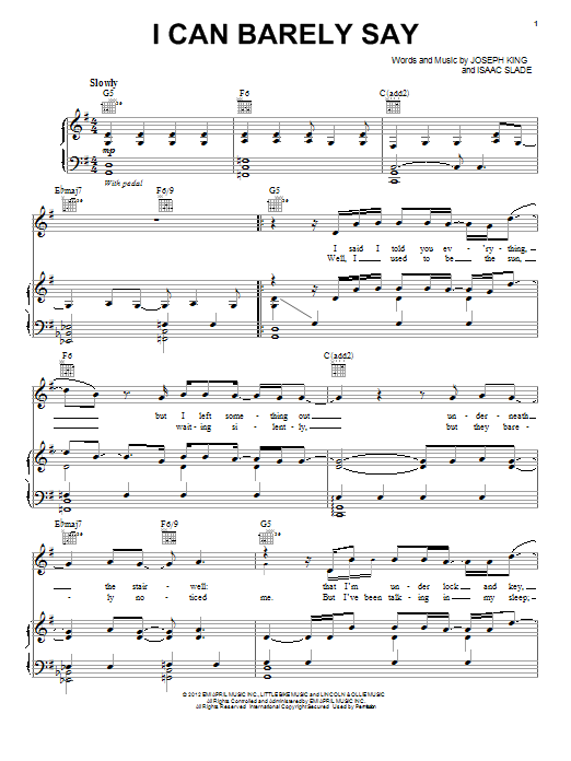 Download The Fray I Can Barely Say Sheet Music