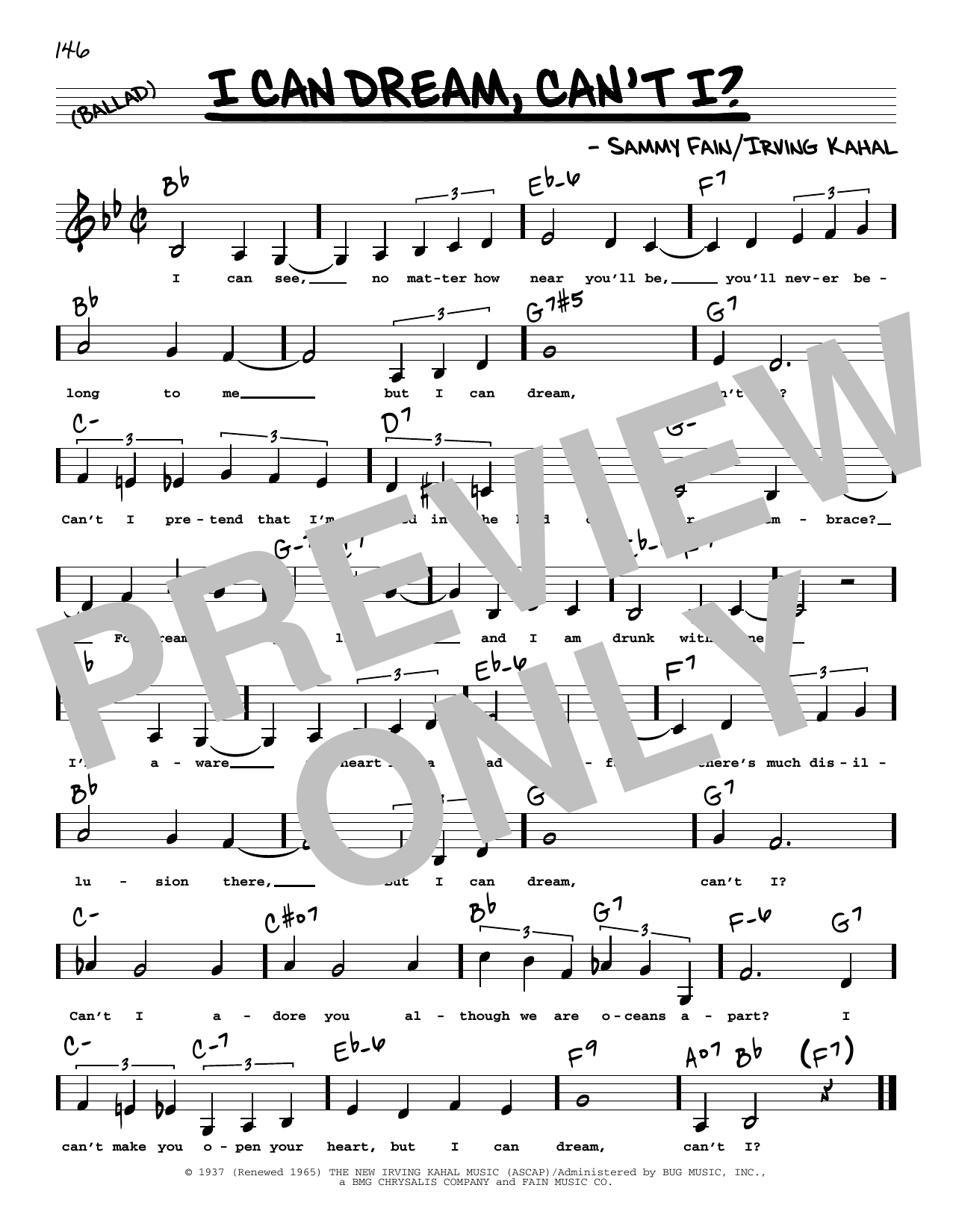 Sammy Fain I Can Dream, Can't I? (Low Voice) sheet music notes printable PDF score