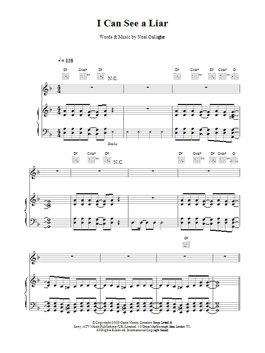 Download Oasis I Can See A Liar Sheet Music