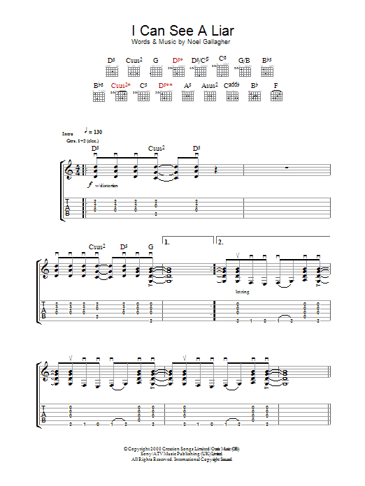 Download Oasis I Can See A Liar Sheet Music