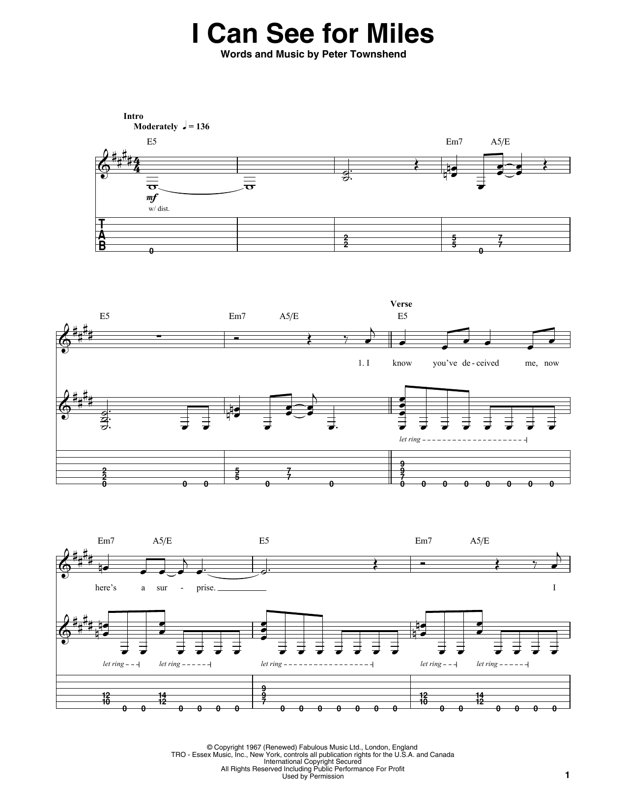 Download The Who I Can See For Miles Sheet Music