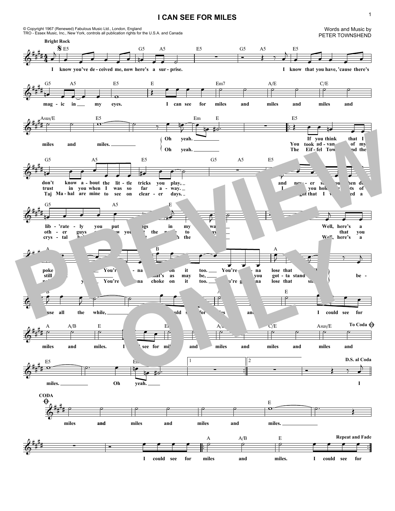 Download The Who I Can See For Miles Sheet Music