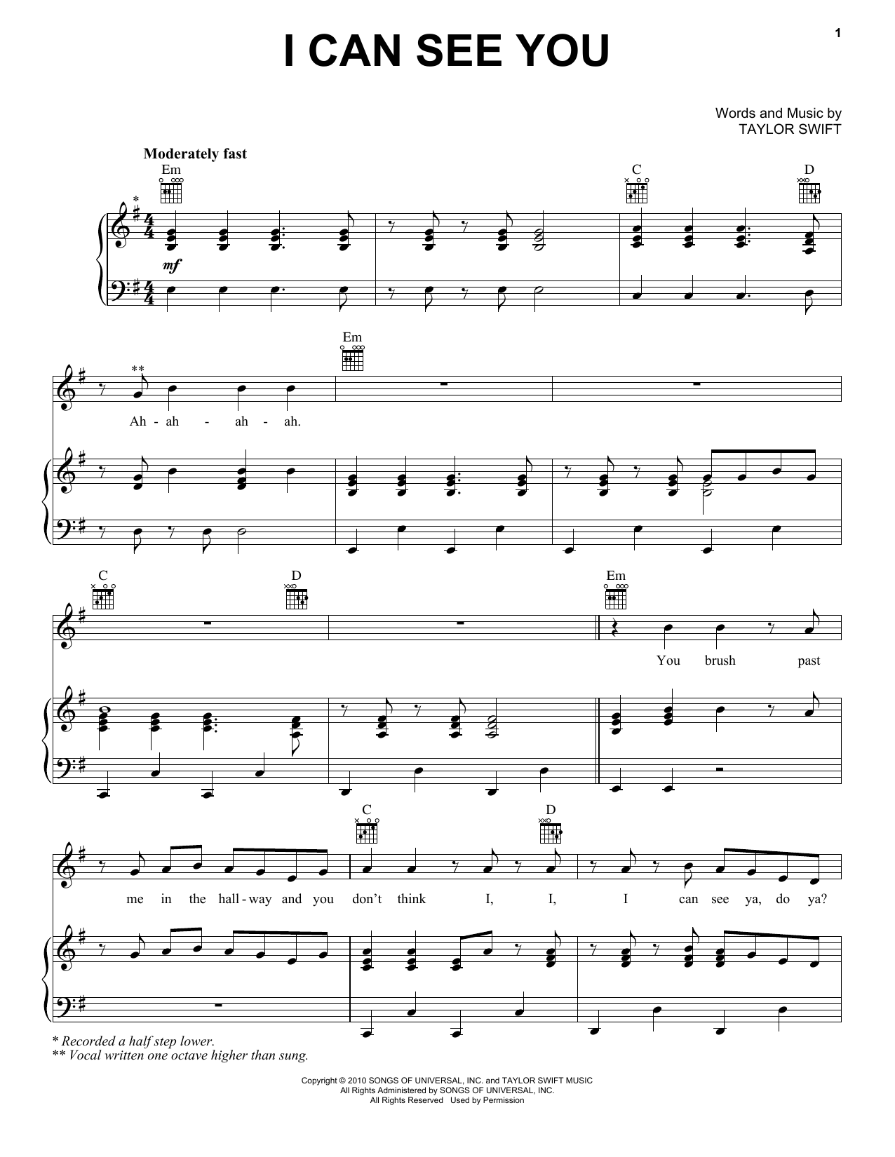 Download Taylor Swift I Can See You (Taylor's Version) (From Sheet Music