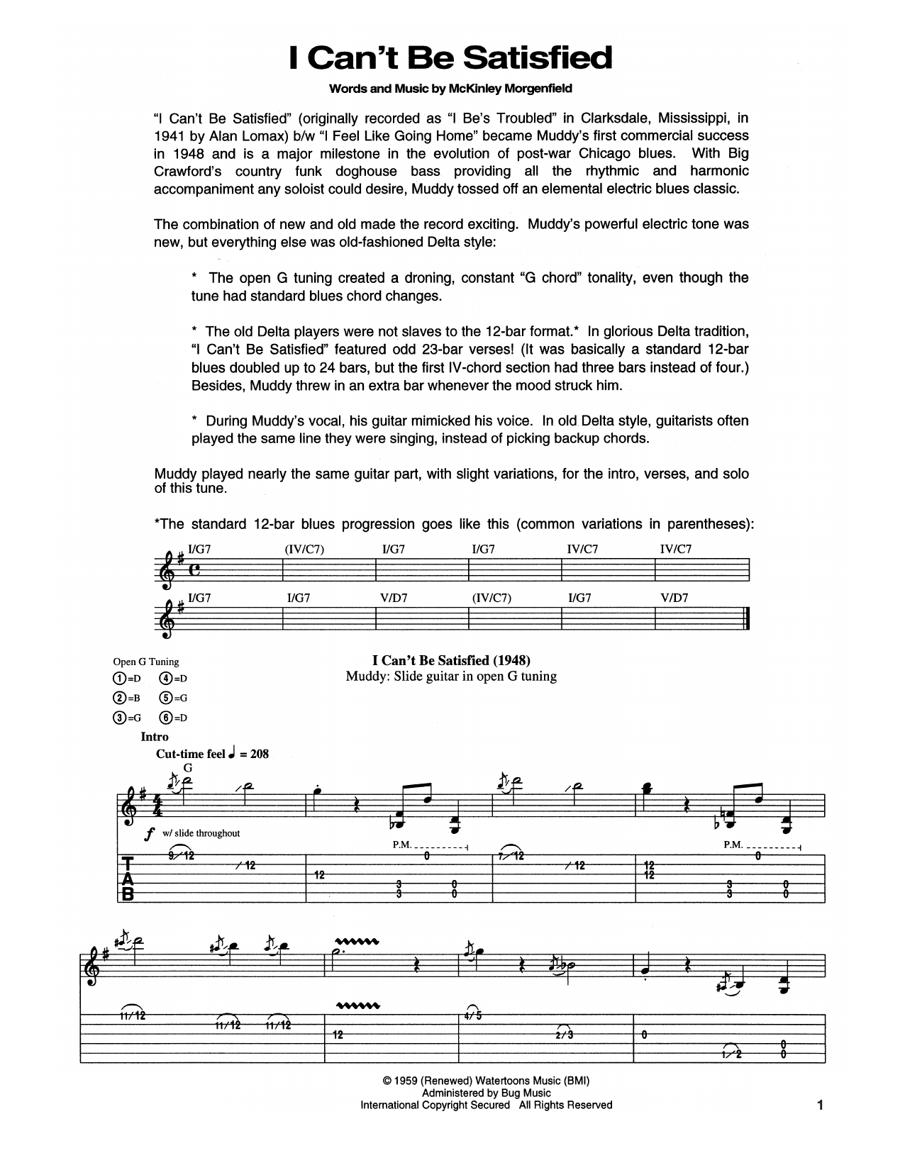 Download Muddy Waters I Can't Be Satisfied Sheet Music