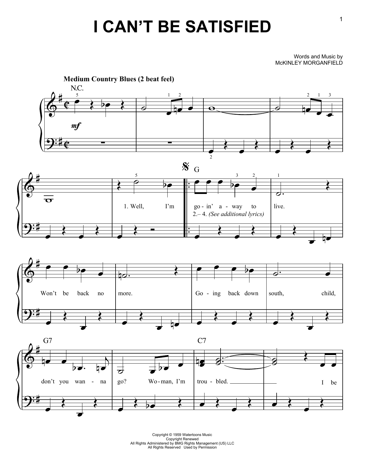 Download Muddy Waters I Can't Be Satisfied Sheet Music