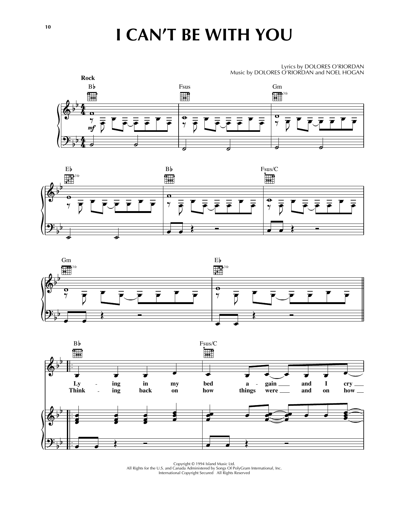 Download The Cranberries I Can't Be With You Sheet Music