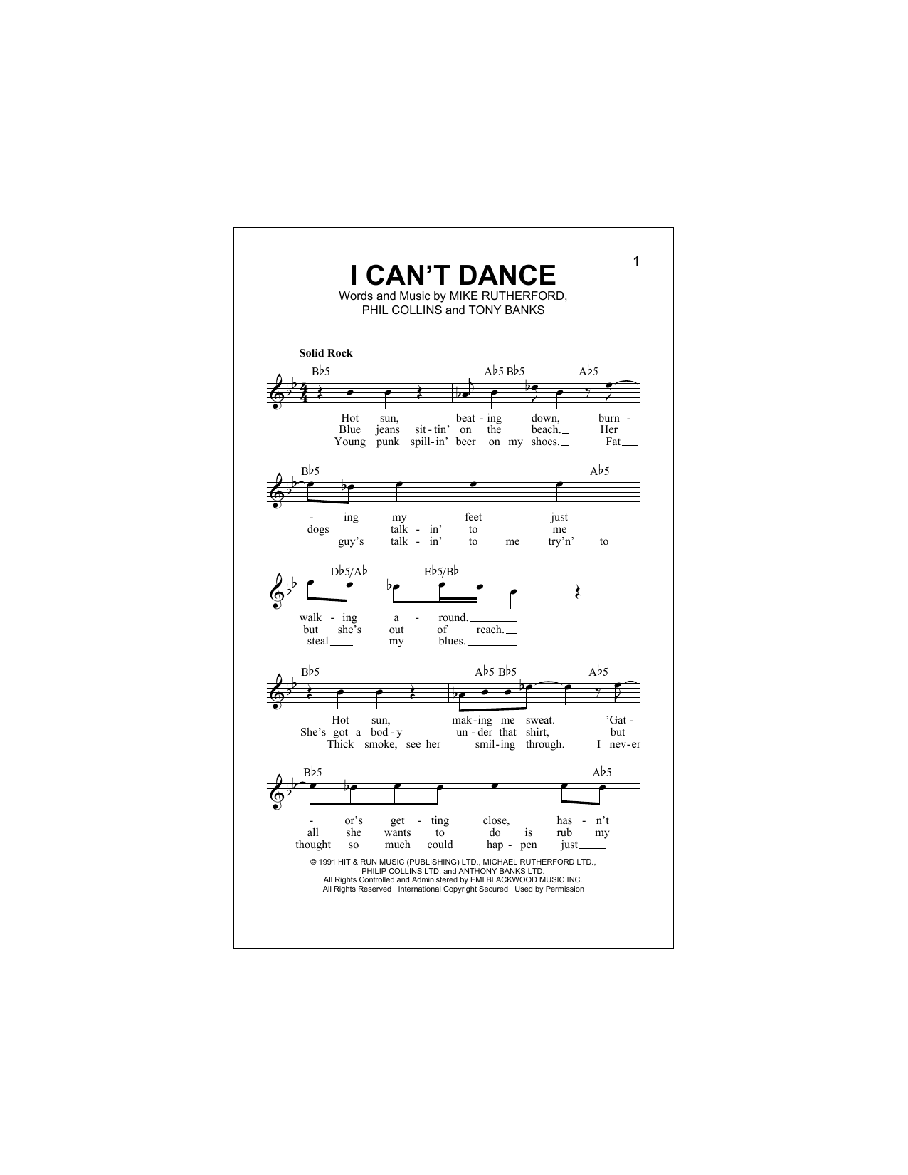 Download Genesis I Can't Dance Sheet Music