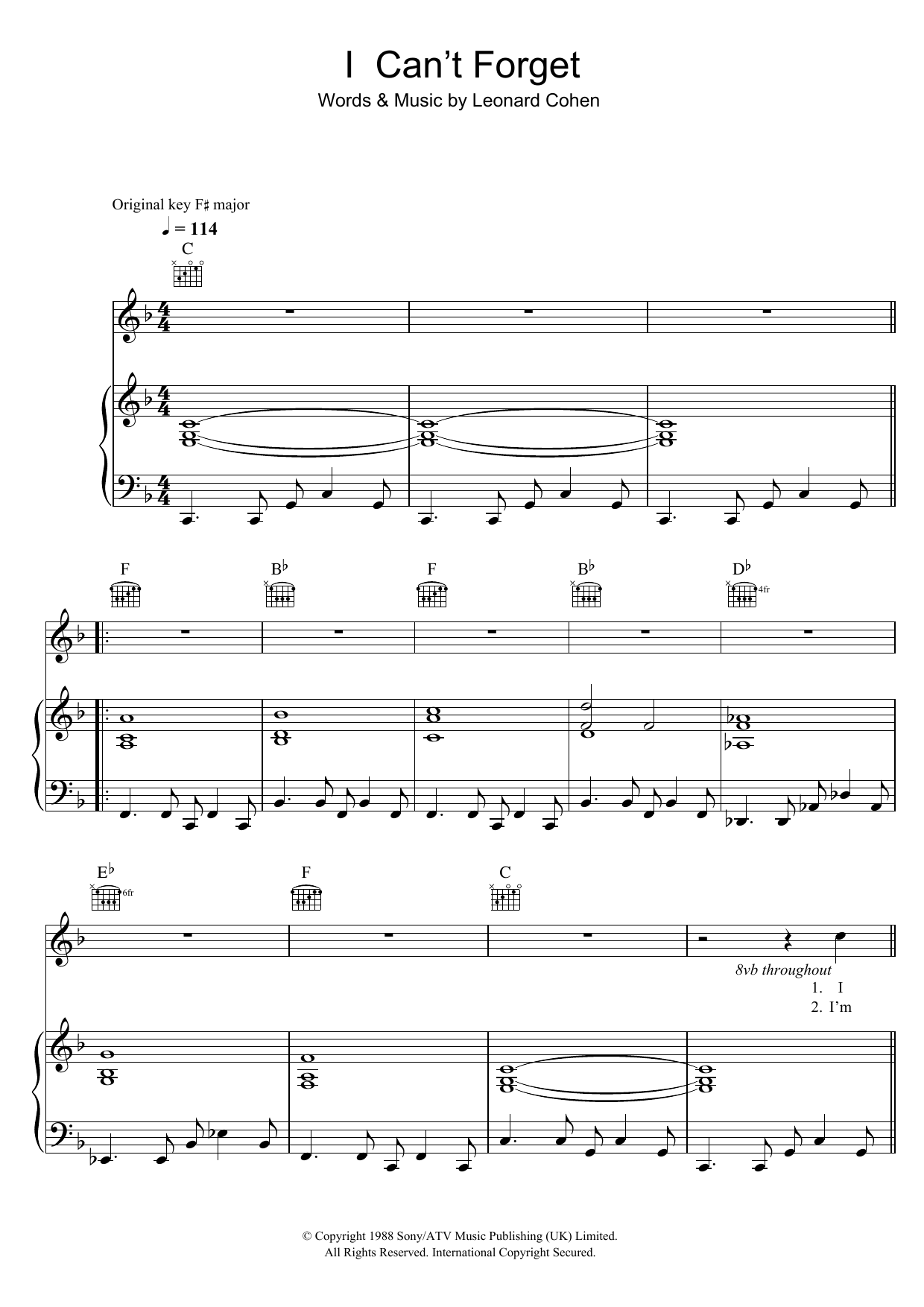 Download Leonard Cohen I Can't Forget Sheet Music