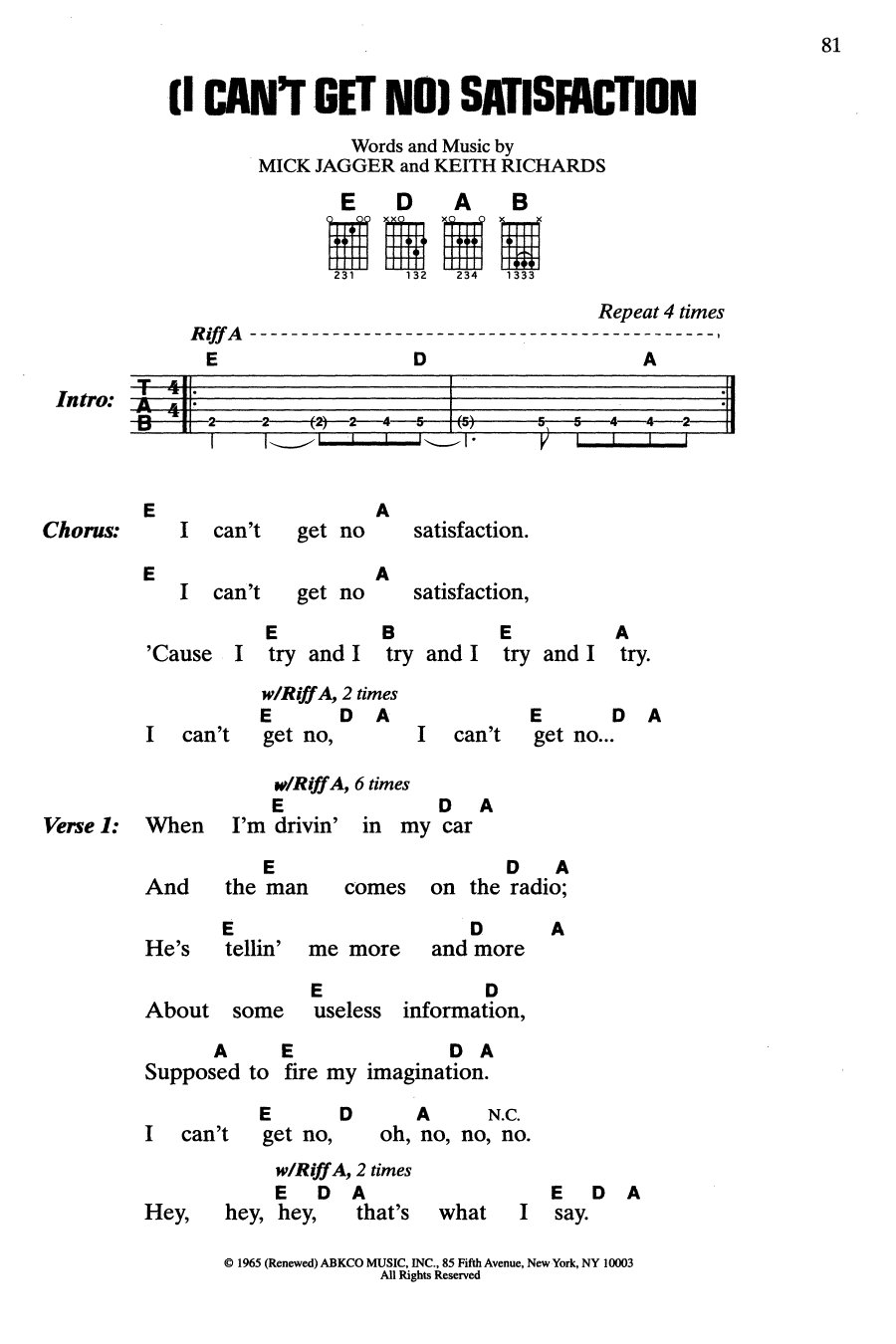 Download The Rolling Stones (I Can't Get No) Satisfaction Sheet Music