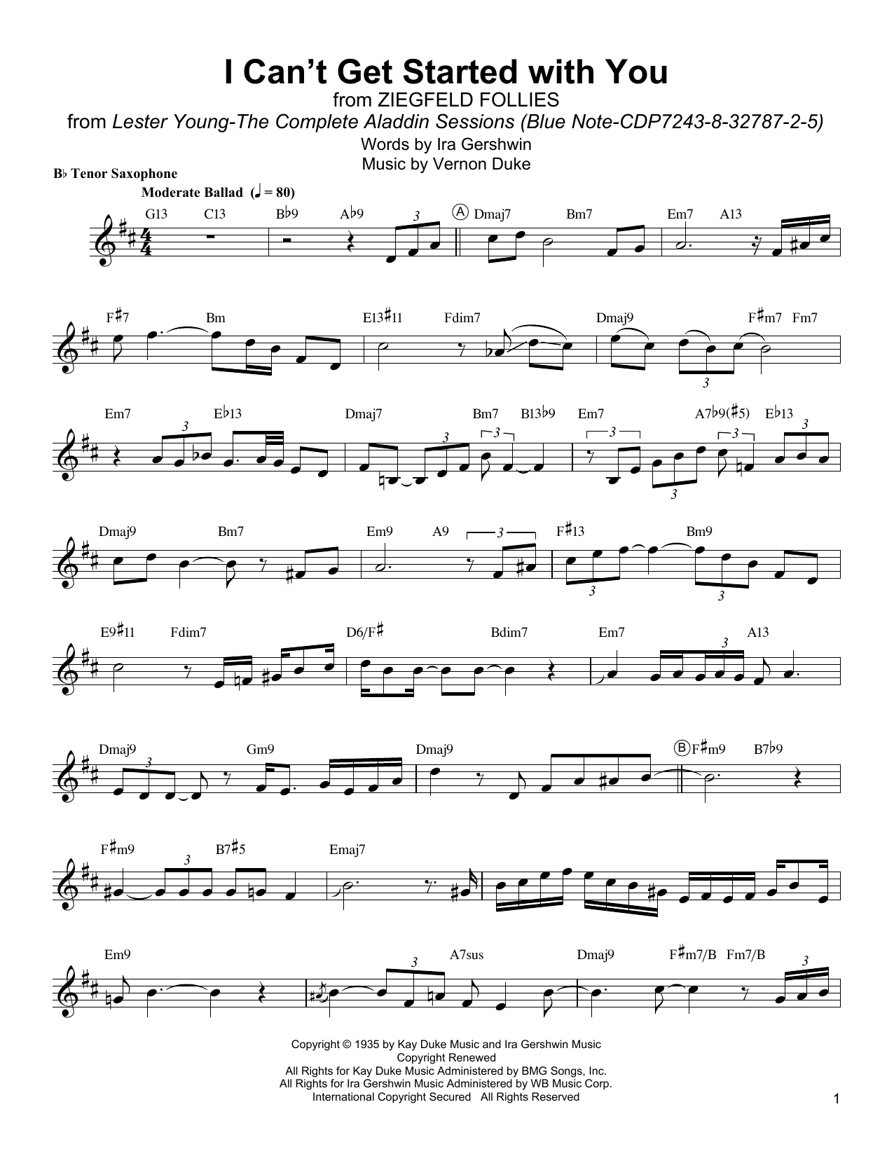 Download Lester Young I Can't Get Started Sheet Music