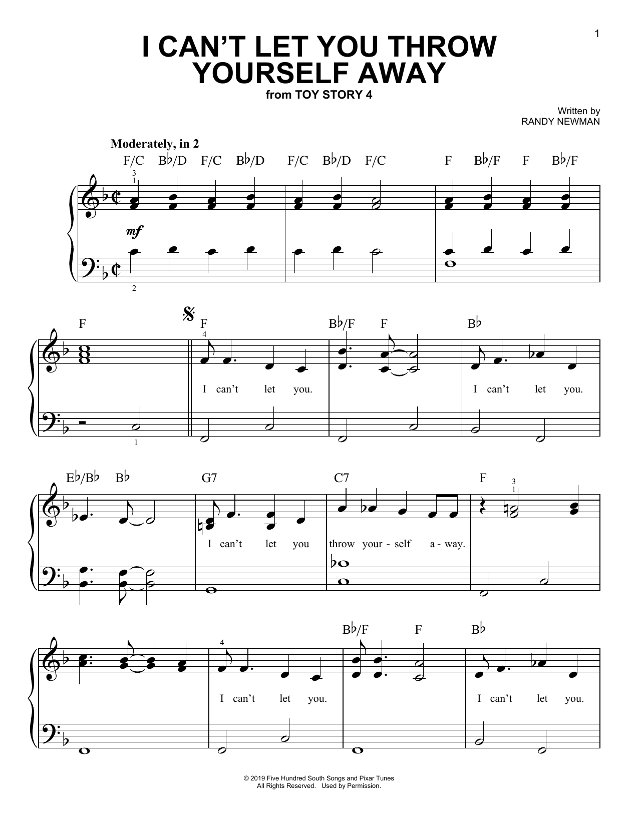 Download Randy Newman I Can't Let You Throw Yourself Away (fr Sheet Music