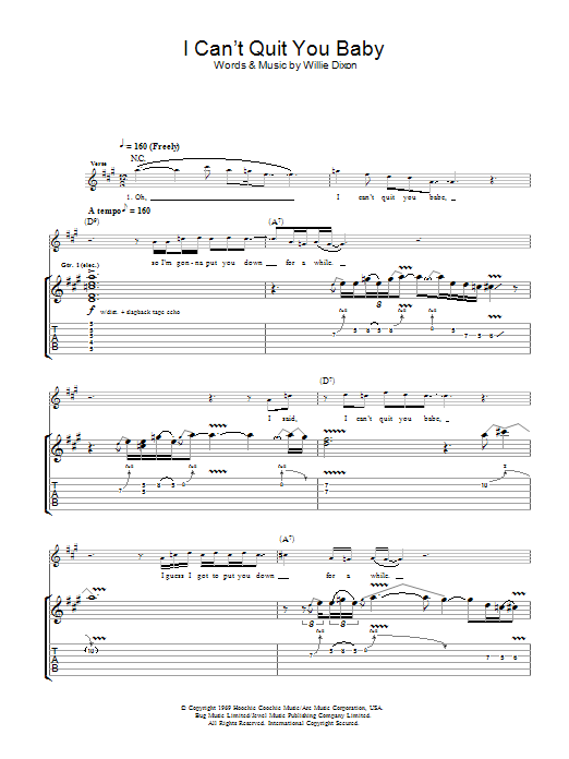 Download Led Zeppelin I Can't Quit You Baby Sheet Music