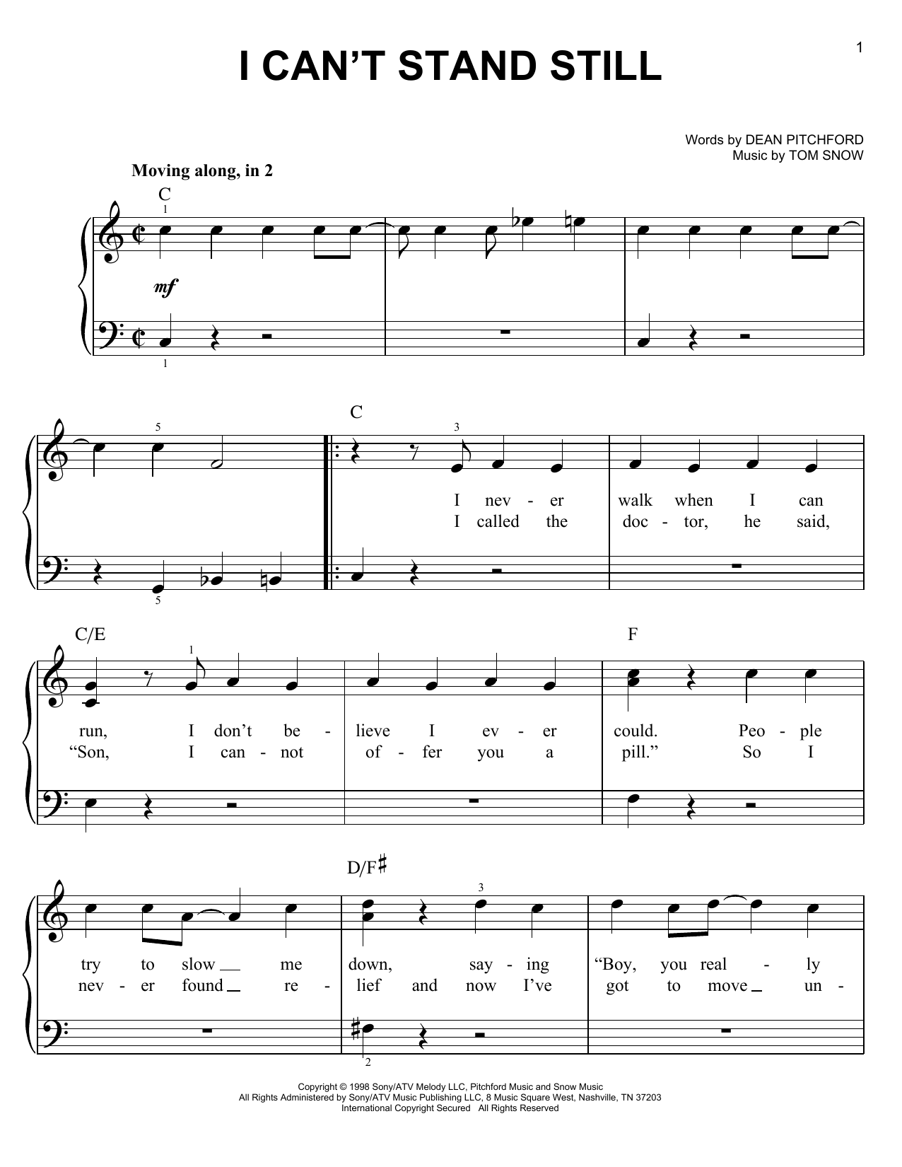 Download Dean Pitchford I Can't Stand Still Sheet Music