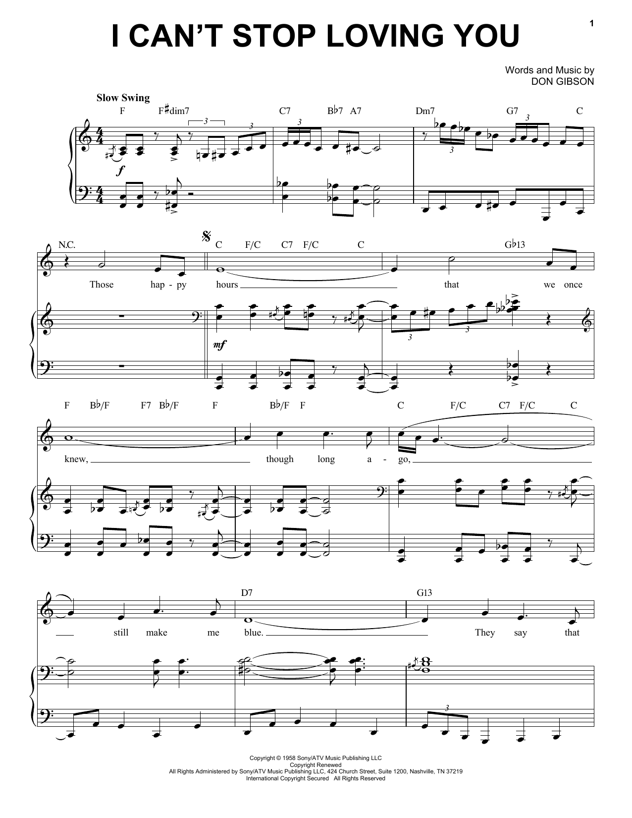 Download Ray Charles I Can't Stop Loving You [Jazz version] Sheet Music