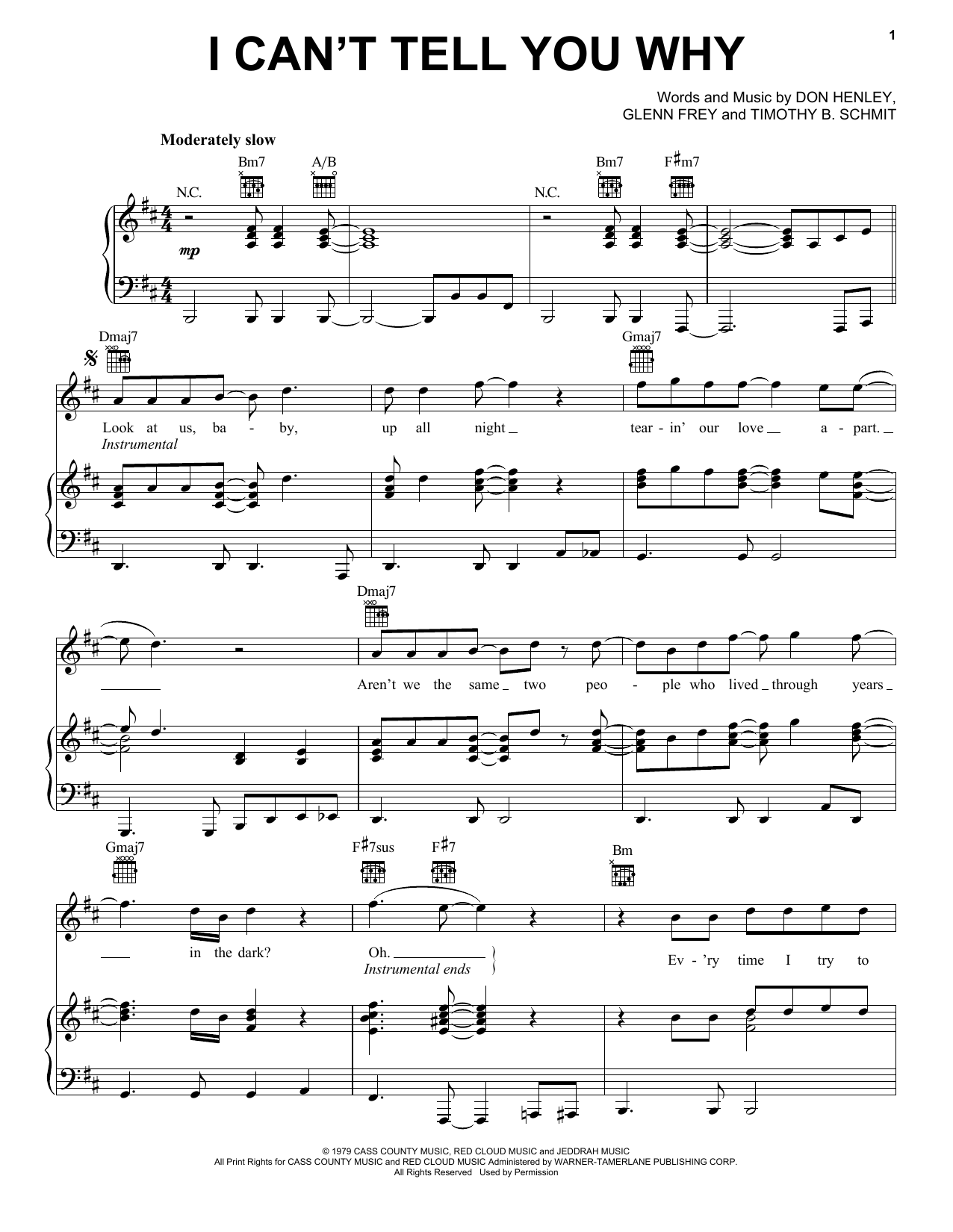 Download Eagles I Can't Tell You Why Sheet Music