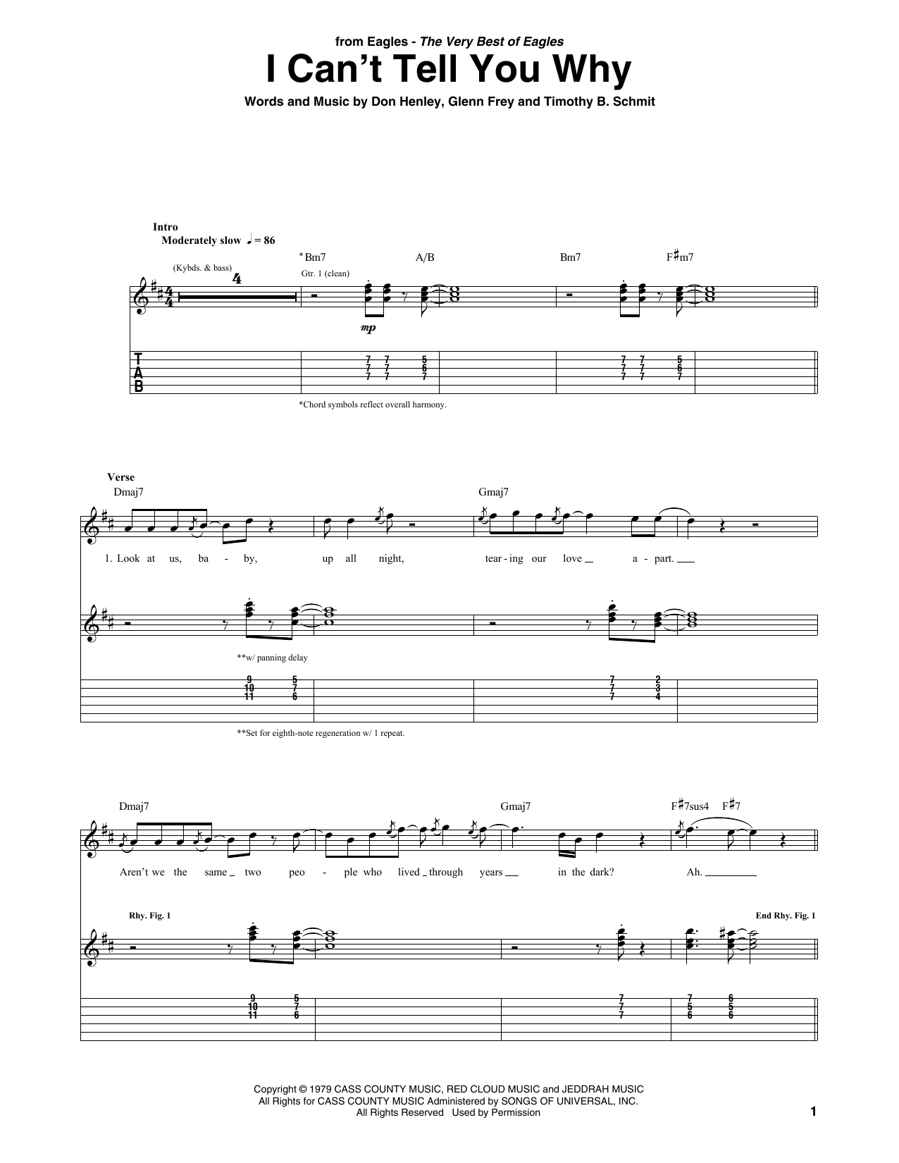 Download Eagles I Can't Tell You Why Sheet Music