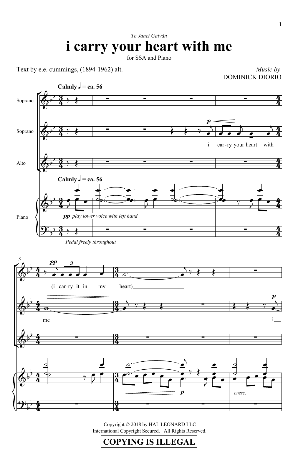 Download Dominick DiOrio I Carry Your Heart Sheet Music