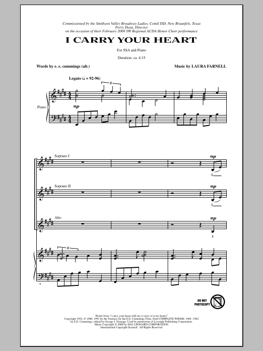 Download Laura Farnell I Carry Your Heart Sheet Music