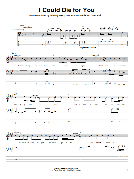 Download Red Hot Chili Peppers I Could Die For You Sheet Music