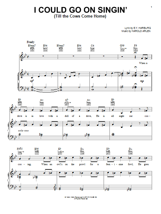 Download E.Y. Harburg I Could Go On Singin' (Till The Cows Co Sheet Music