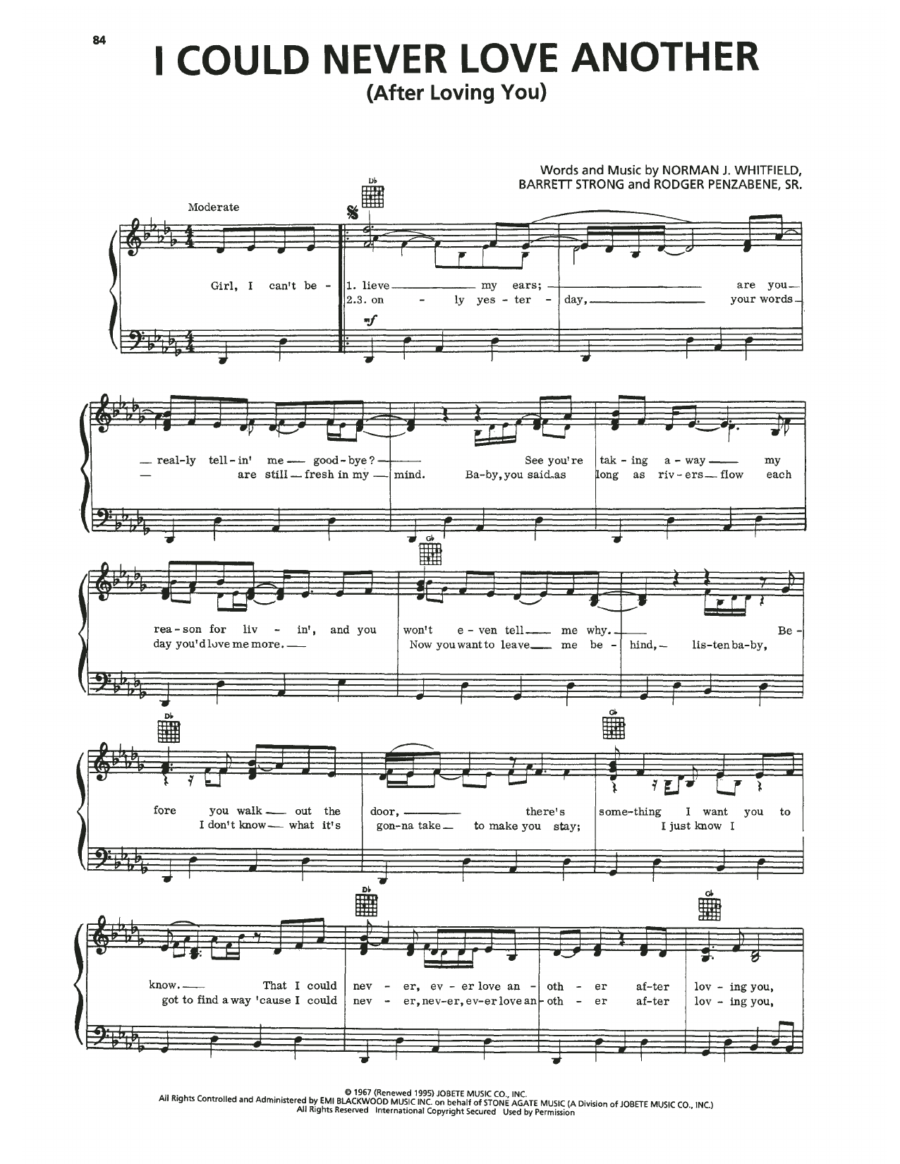 Download Temptations I Could Never Love Another (After Lovin Sheet Music