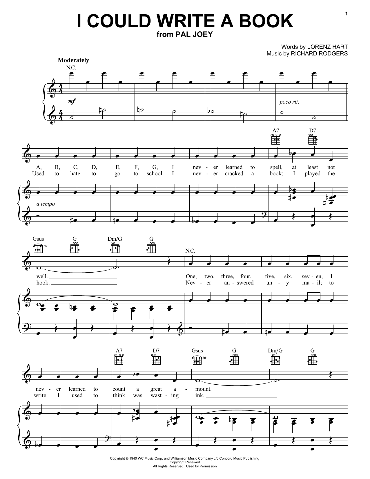 Download Rodgers & Hart I Could Write A Book Sheet Music