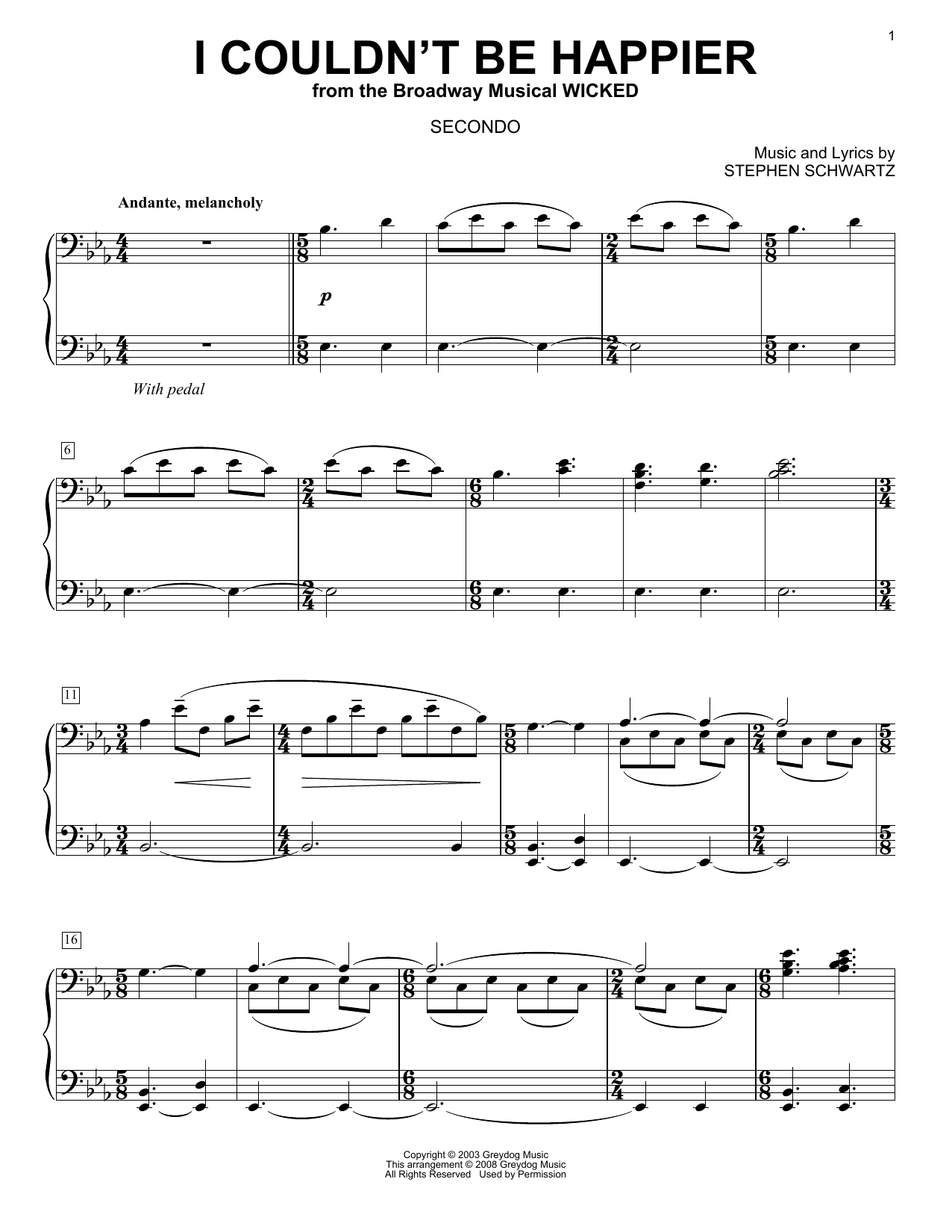 Download Stephen Schwartz I Couldn't Be Happier (from Wicked) (ar Sheet Music