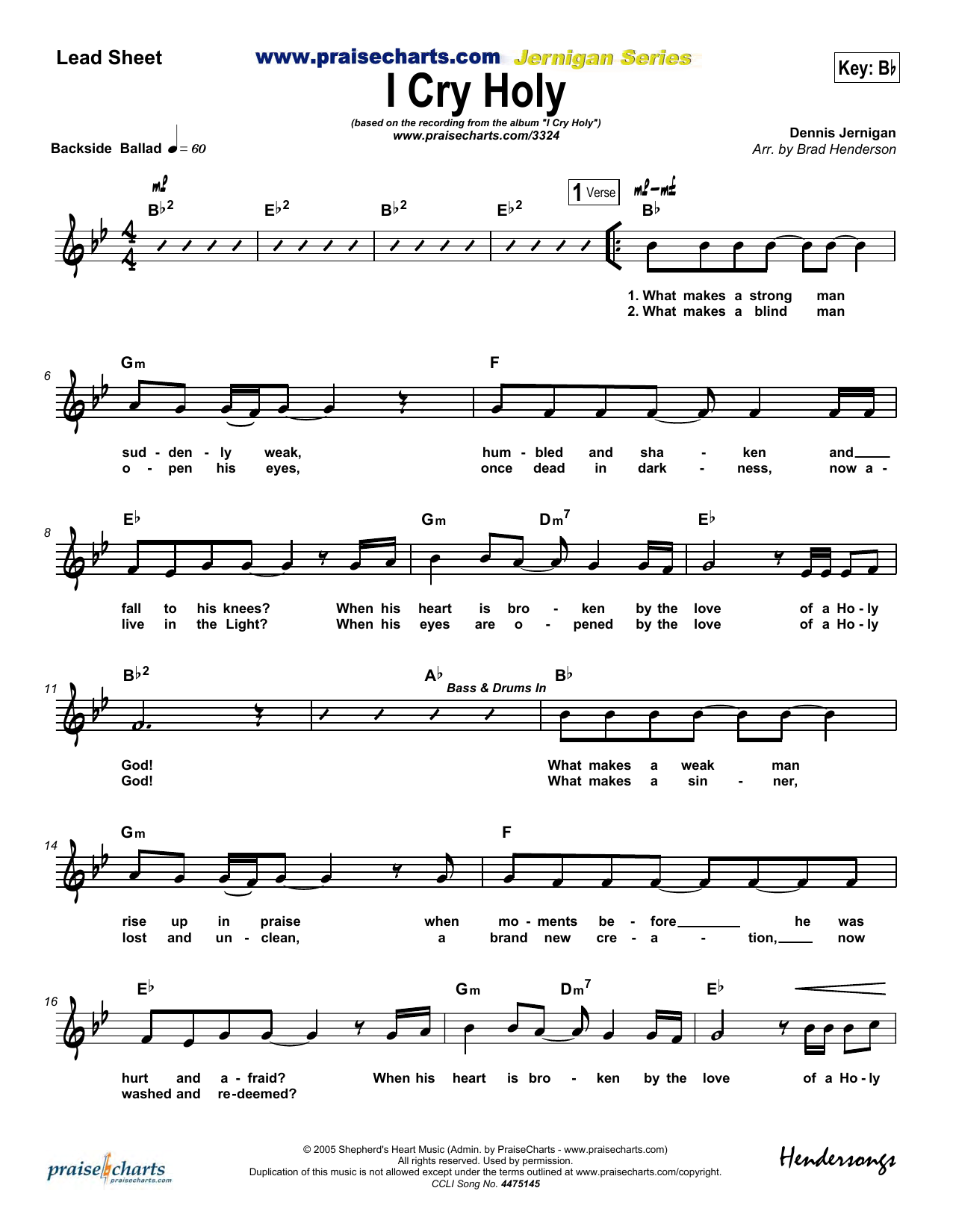 Download Brad Henderson I Cry Holy Sheet Music