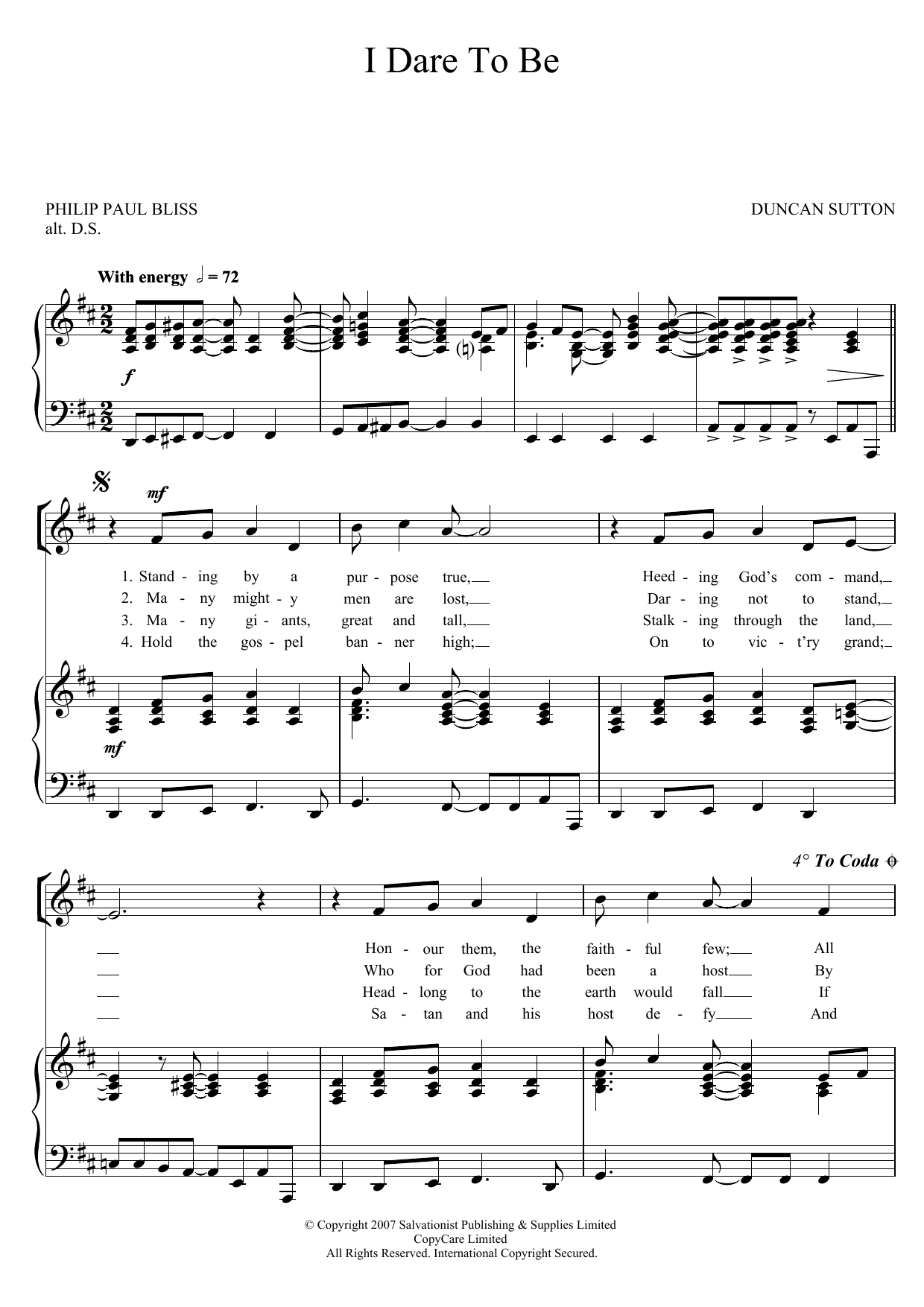 Download The Salvation Army I Dare To Be Sheet Music