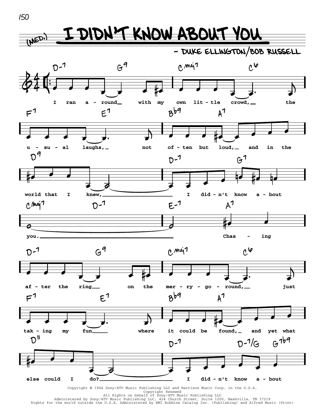Download Duke Ellington I Didn't Know About You (Low Voice) Sheet Music