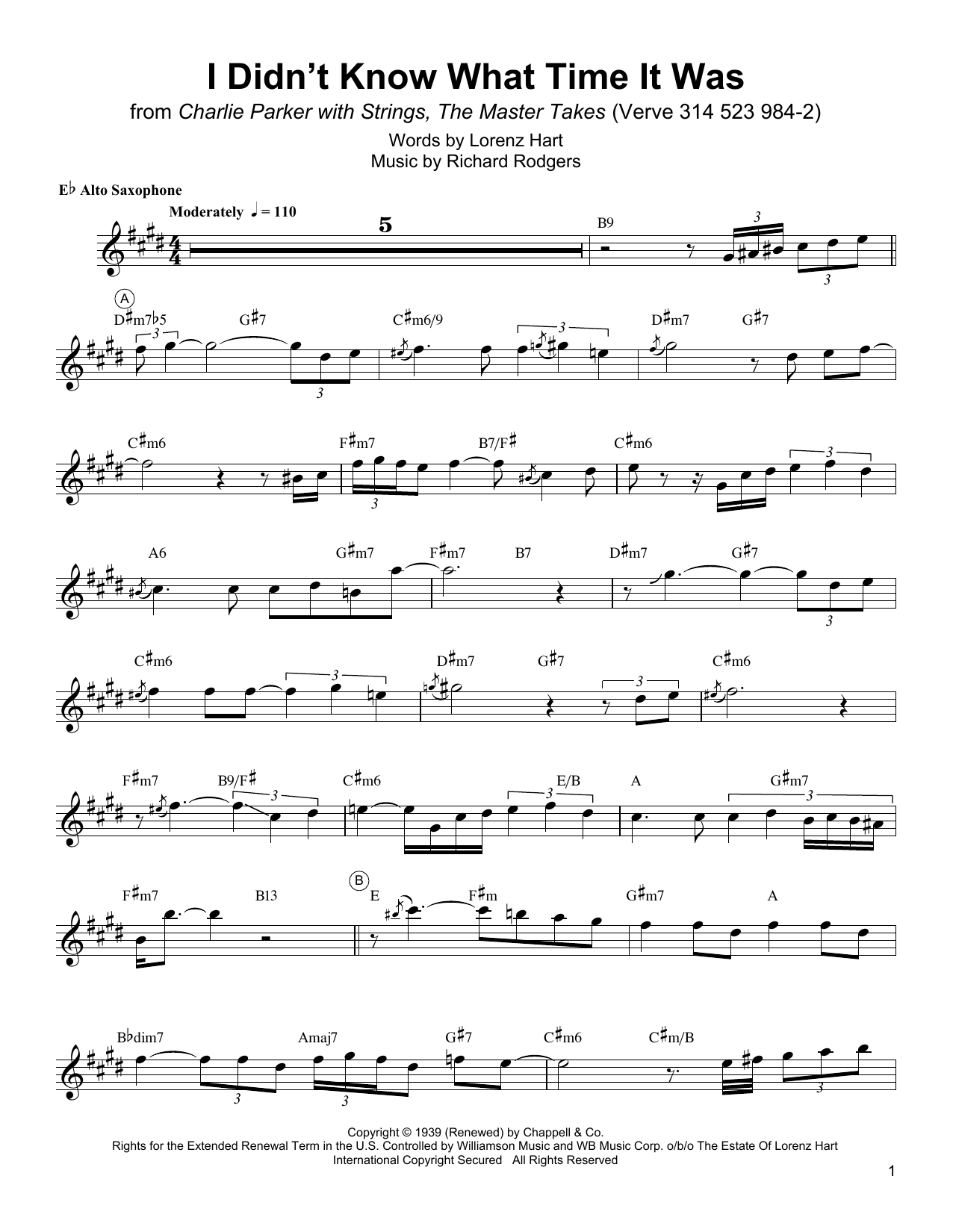 Download Charlie Parker I Didn't Know What Time It Was Sheet Music