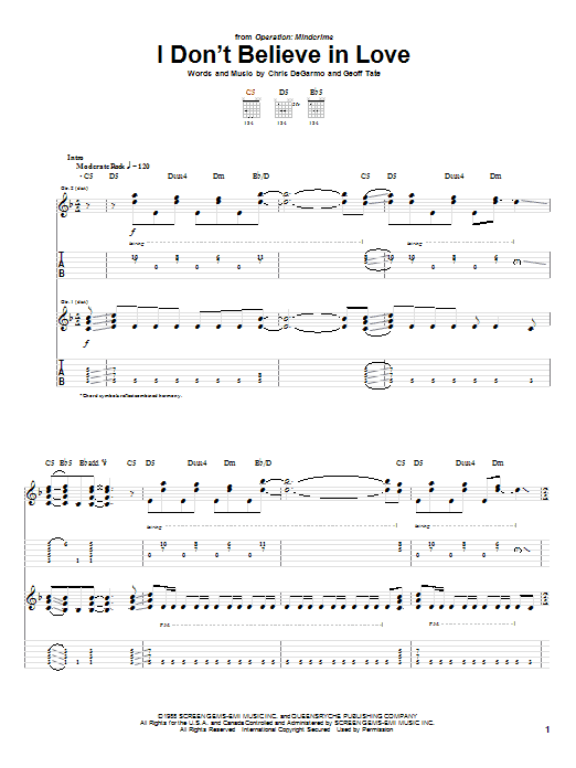 Download Queensryche I Don't Believe In Love Sheet Music