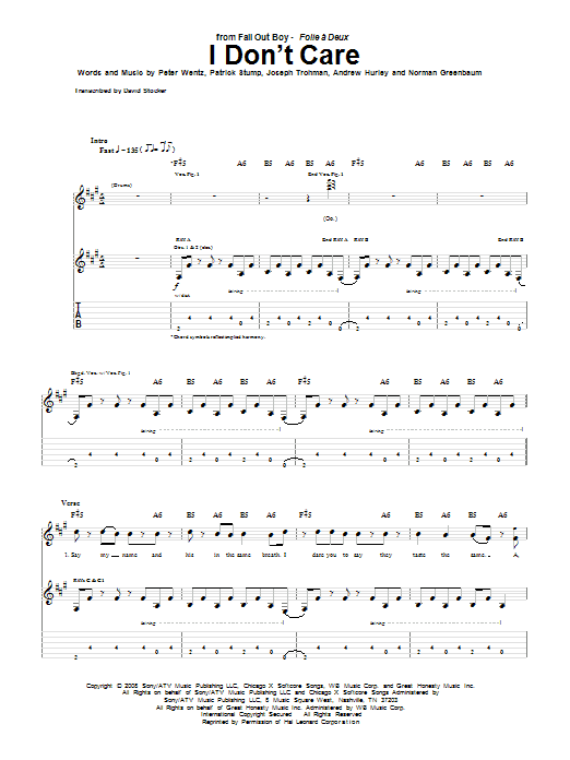 Download Fall Out Boy I Don't Care Sheet Music
