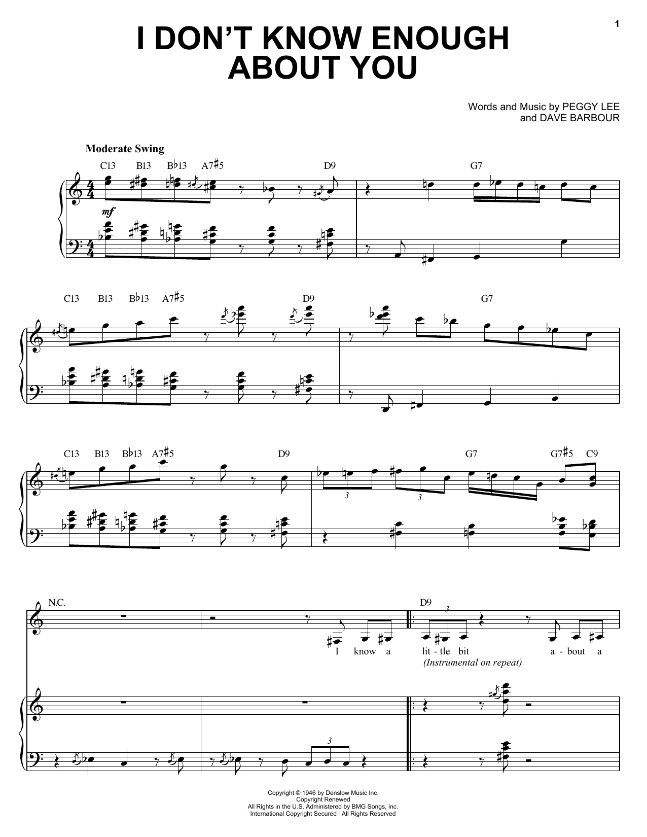 Download Diana Krall I Don't Know Enough About You Sheet Music