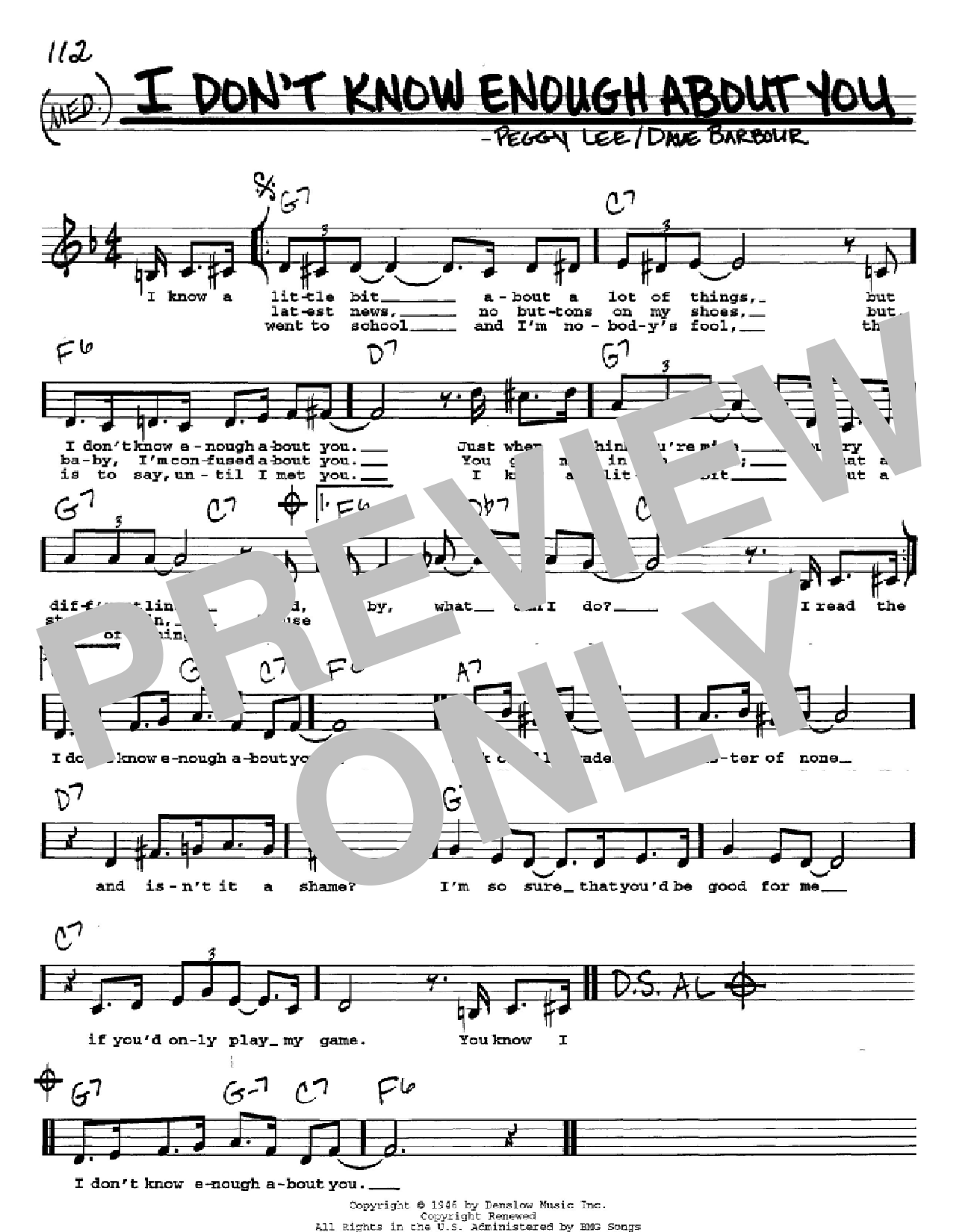 Download Peggy Lee I Don't Know Enough About You Sheet Music